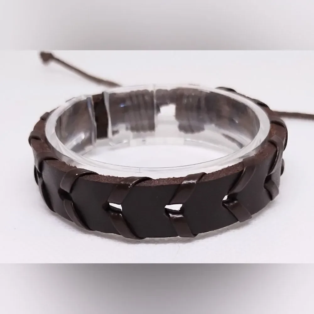 Men's‎ leather bracelet braided brown new e36
